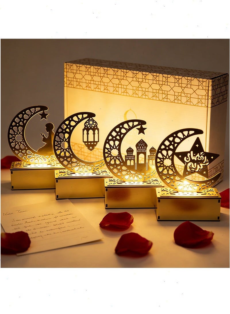 يواوليتي أضواء رمضان، 4 عبوات من زينة رمضان، مصابيح شمعدان LED على شكل نجمة وقمر للديكور المنزلي وهدايا حفل عيد مبارك - Image 5